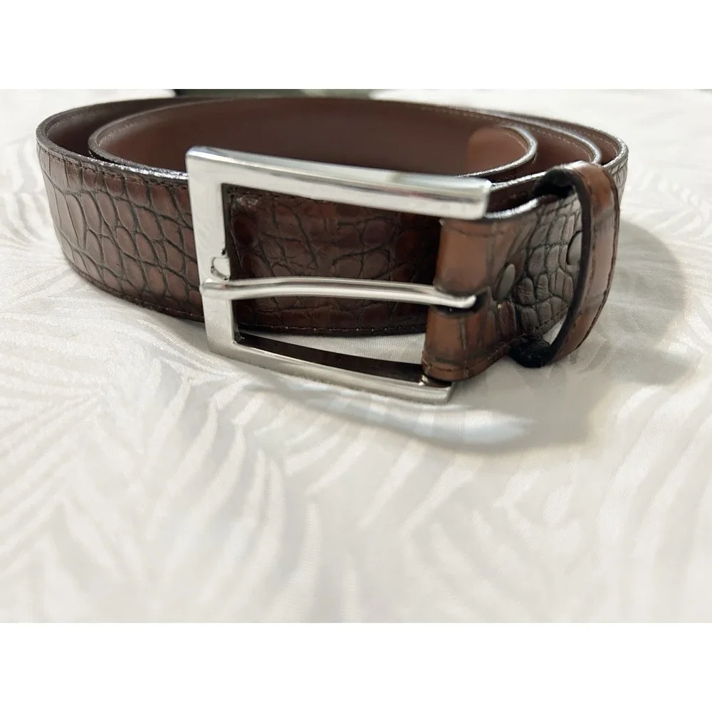 Torino Alligator Pattern Italian Embossed Calf Leather Belt Mens 40 Brown USA